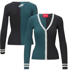 Staud NFL Philadelphia Eagles Football Two-Tone Cardigan Sweater Medium